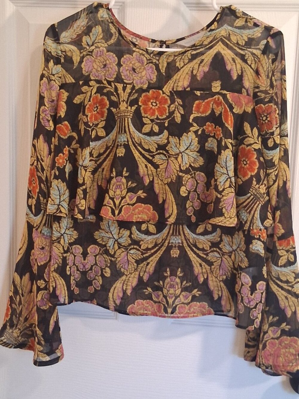 Belle & Skye | Women's Top | Vintage Boho Floral Sheer Long Sleeve | Size Medium